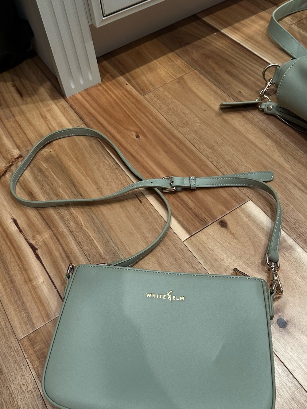 White + Elm Sage Crossbody Bag with Gold Logo